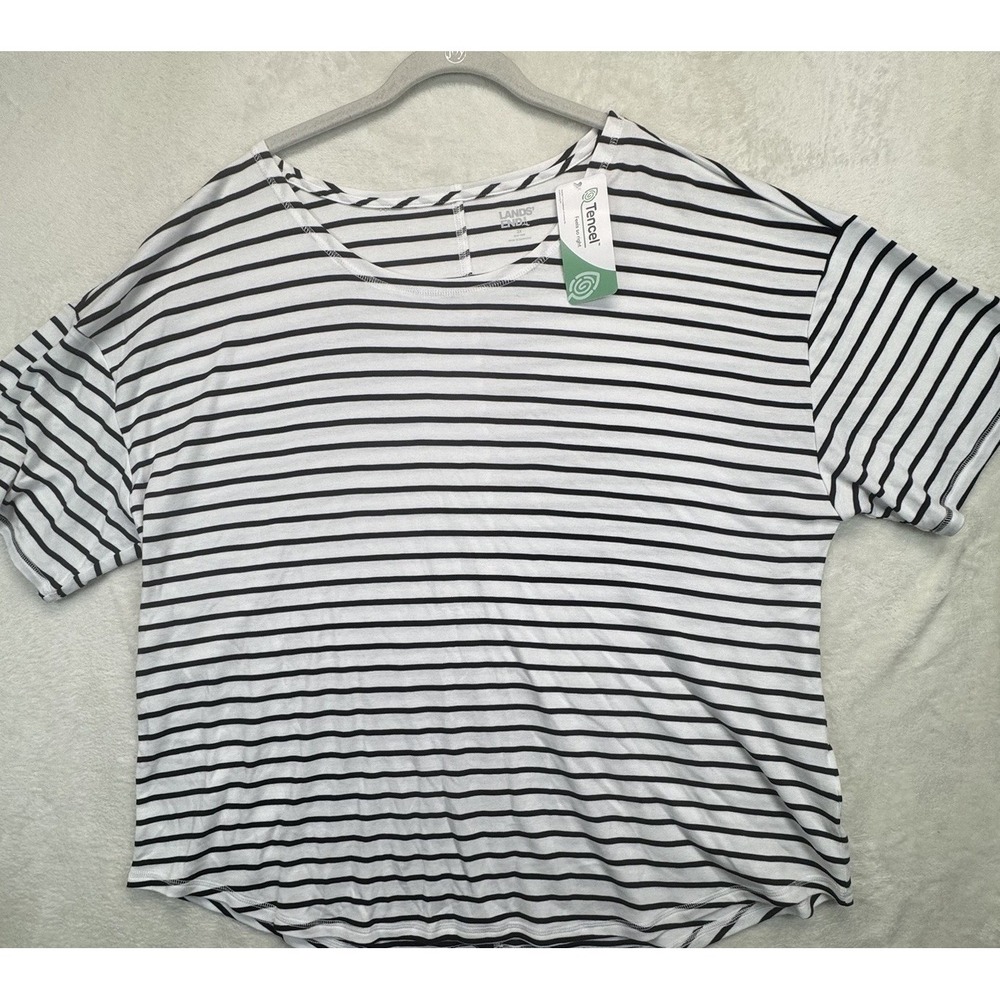 Lands' End Striped T-Shirt Women's 3X Black‎ White TENCEL Blend NWT A2